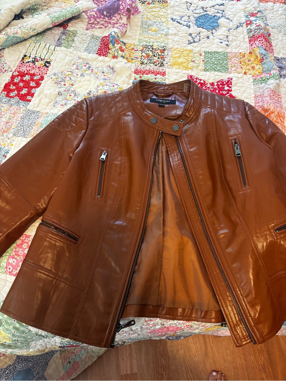 Kenneth Cole Brown Leather Zip-Front Jacket